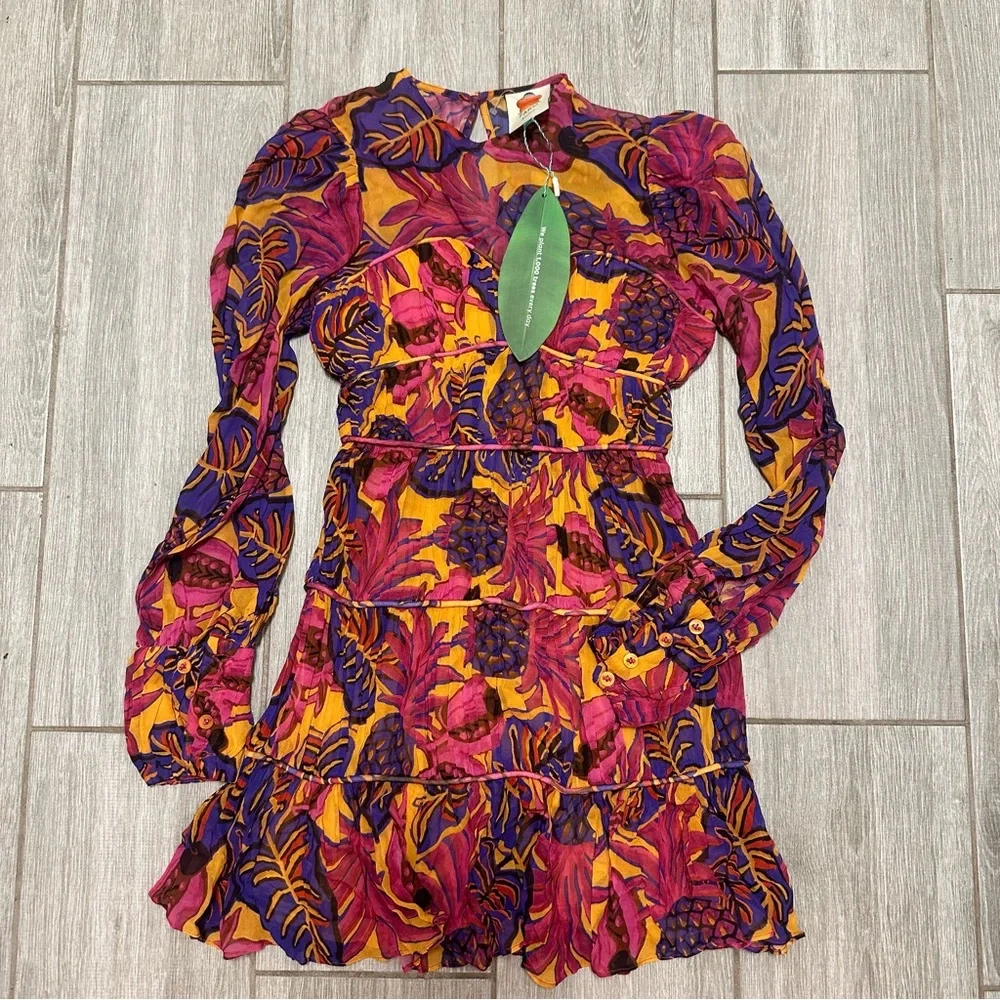NWT FARM Rio Fruit Dream Pleated Tiered Dress